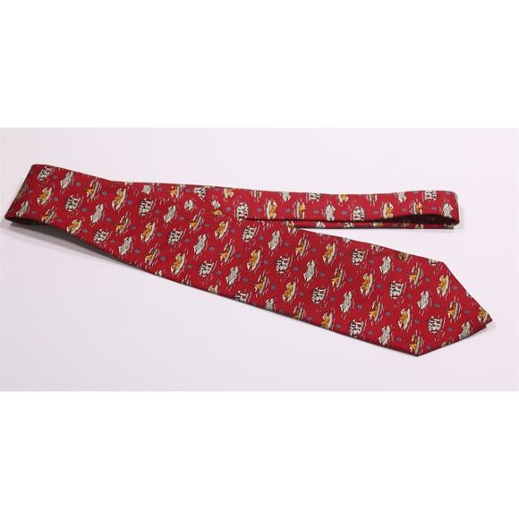 Salvatore Ferragamo Red Iceberg Penguins Silk Necktie Tie - Picture 2 of 6